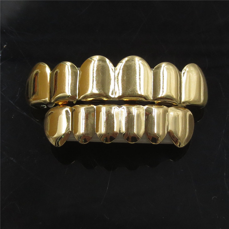Hip Hop Gold Teeth Grillz Set Top Bottom Tooth Grills Dental Mouth Punk Teeth Caps Cosplay Party Rapper Jewelry