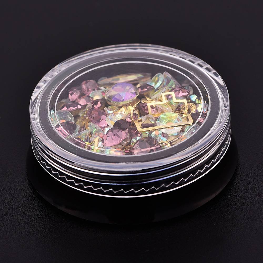 4cm Nail Art Jewelry Black Boxed Symphony Tip Diamond + Flat Drill + Elf Bead + Gem Circle Mix
