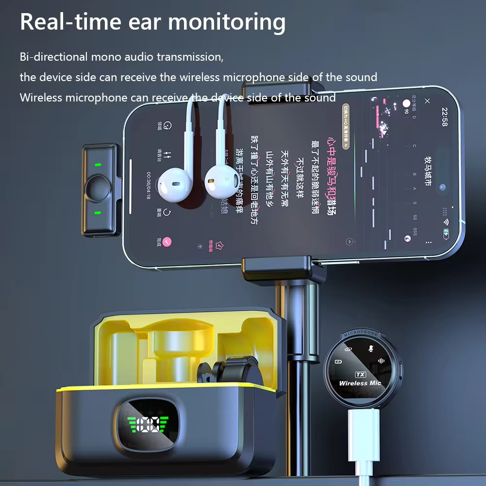 Wireless Lavalier Lapel Microphone with Magnetic Clip USB-C Noise Cancelling 50H Battery for Android Type-C for iOS Smartphone