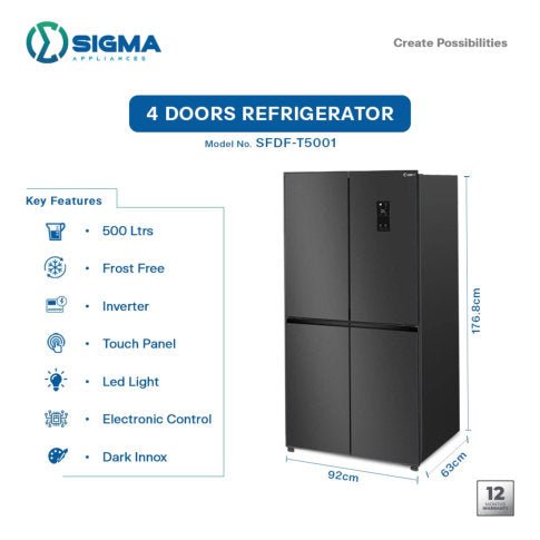 SIGMA 500L 4 DOORS FRIDGE DARK INOX SFDF-T5001