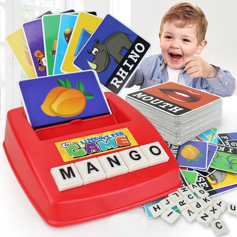 English Word Learning Machine Puzzle Toy Letters Machine Card Spelling Game Educational Toys for Kids Literacy Game Cards