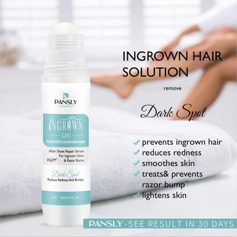 100ML Pansly Ingrown Hair Serum Smoothing Skin Reduce Dark Spots, Redness Razor Burns Solution After Shave Razor Bump Stopper