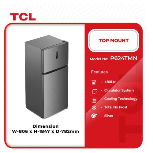 TCL 480L TOP MOUNT FRIDGE P624TMG