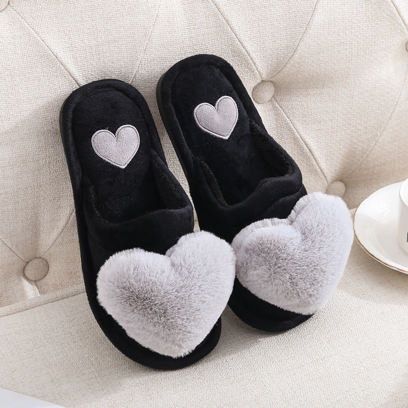 Slippers Women Winter Heart Shoes Woman Slides Plush Home Slippers Ladies Indoor House Shoes Winter Warm Fur Slippers