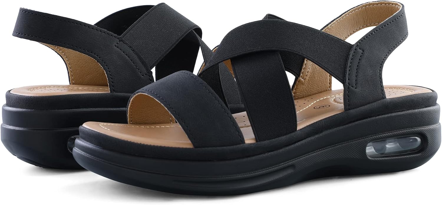 mysoft Women's Comfortable Walking Sandals Air Cushion Sport Slingback Elastic Band Platform Shoes