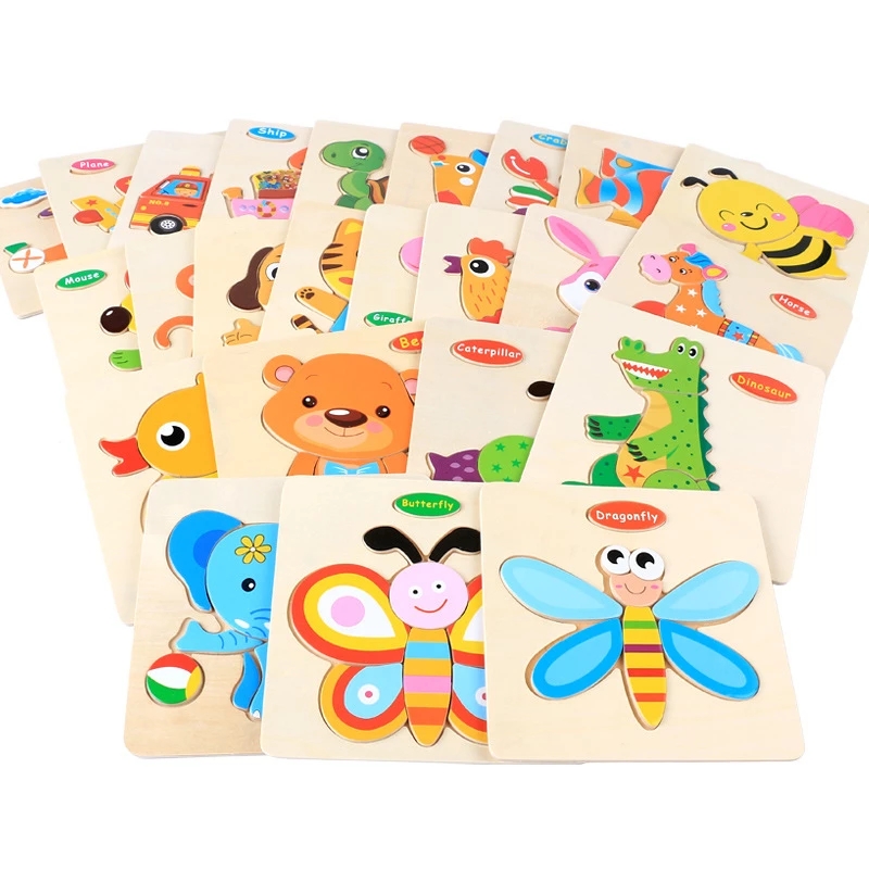 Baby Toys 3D Wooden Puzzle Jigsaw Toys for Children Cartoon Animal Puzzles Intelligence Kids Early Educational Brain Teaser Toy