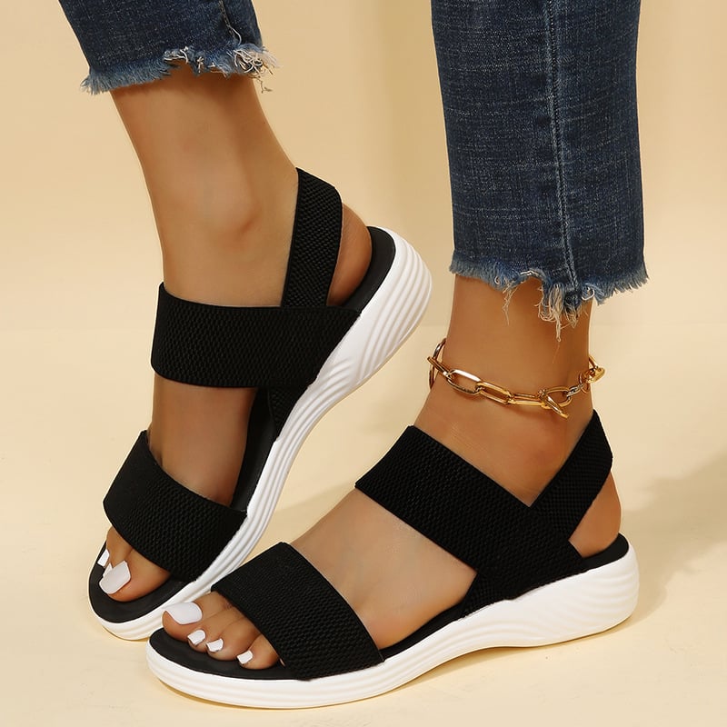 2023 Women Solid Color Low Heel Strech Elastic Band Sandals Summer Flats Orthopedic Brief Casual Ladies Sandalias Plus Size