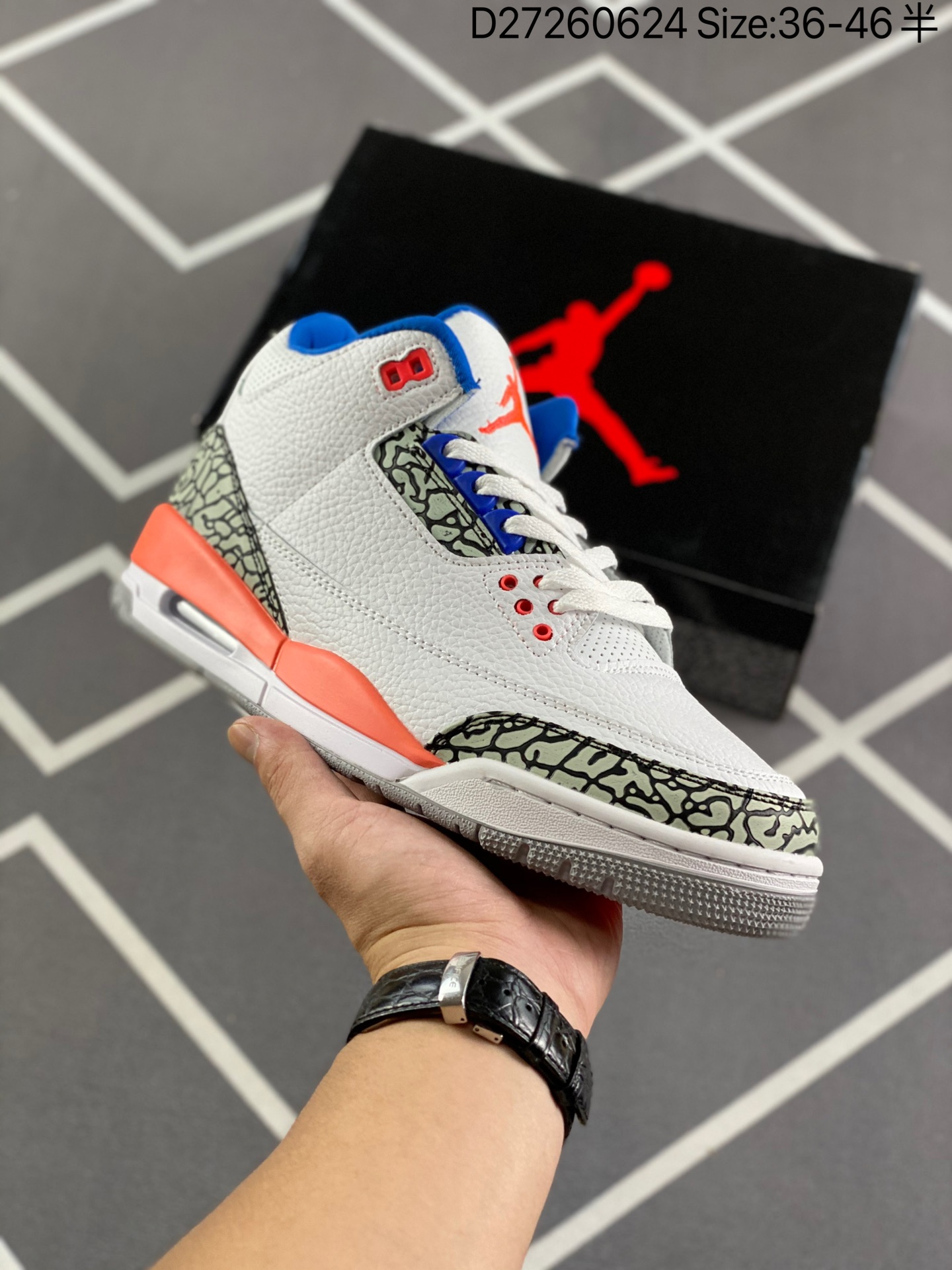 Jordan brand 3 basketball shoes sport walking shoes comfort men's and women's non-slip platform shoes size 36-45