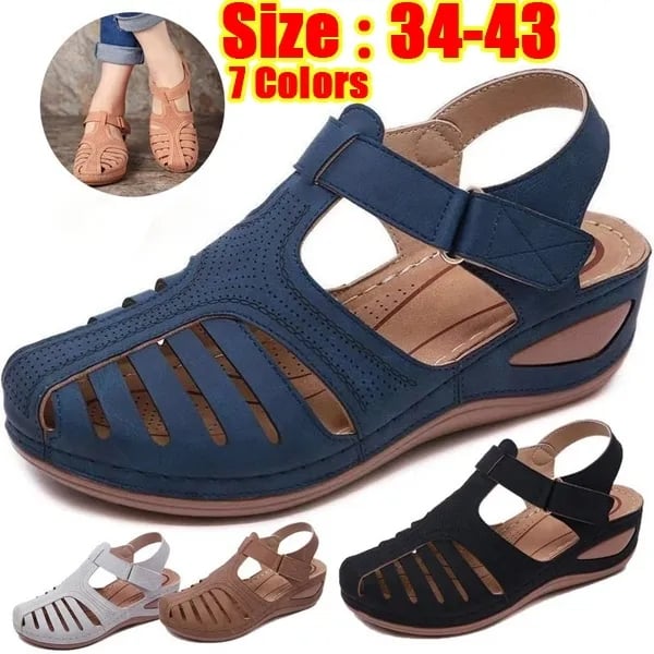 Women's Wedge Heeled Sandals Breathable Closed Toe Ankle Strap Shoes Solid Color Hook & Loop Shoes