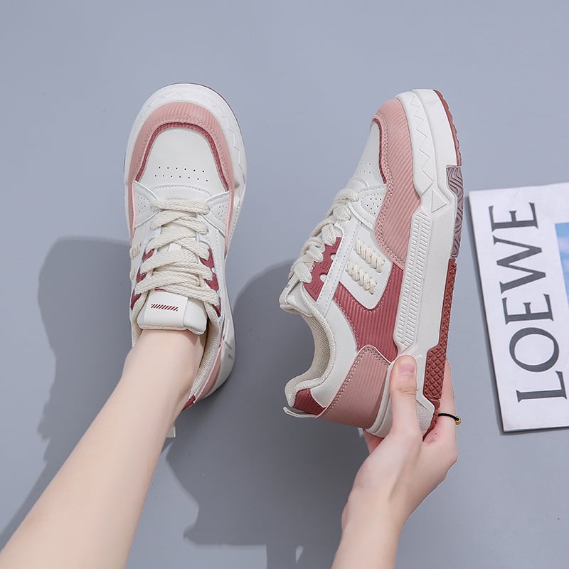Women's Colorblock Platform Sneakers Lace Up Round Toe Breathable Skate Shoes Casual Walking Shoes