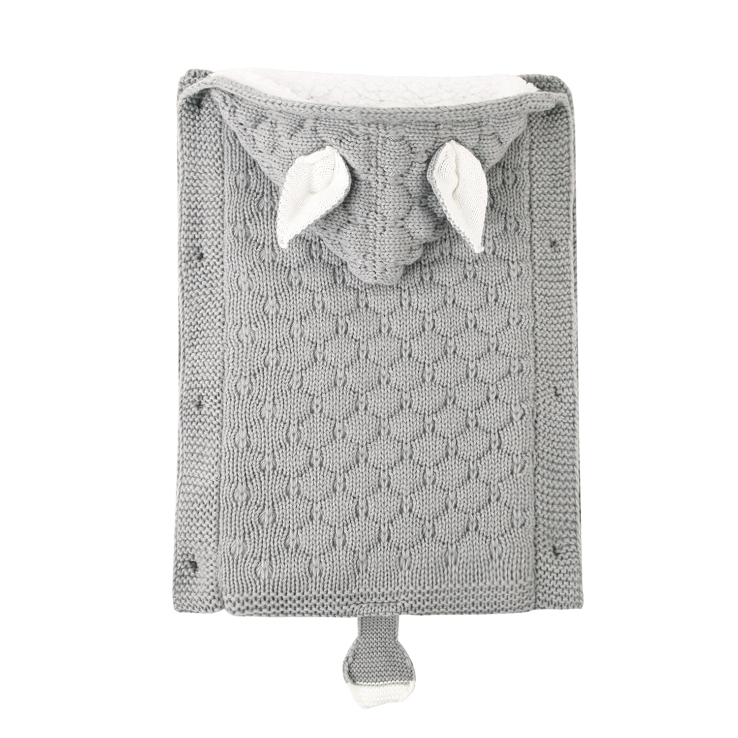 Autumn and winter baby stroller sleeping bag with knitted buttons and plush insulation Mini ear small tail sleeping bag