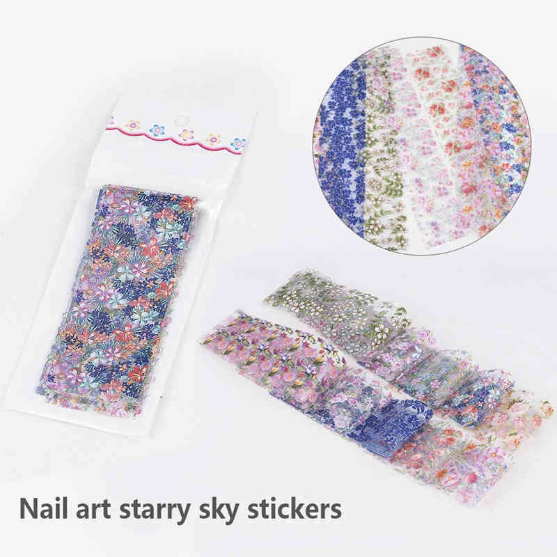 10Pcs/pack Fashion Nail Foil Stickers Set Women For Nails Rose Blue Flowers Art Stick Decals Transfer Sticker Decoration DIY