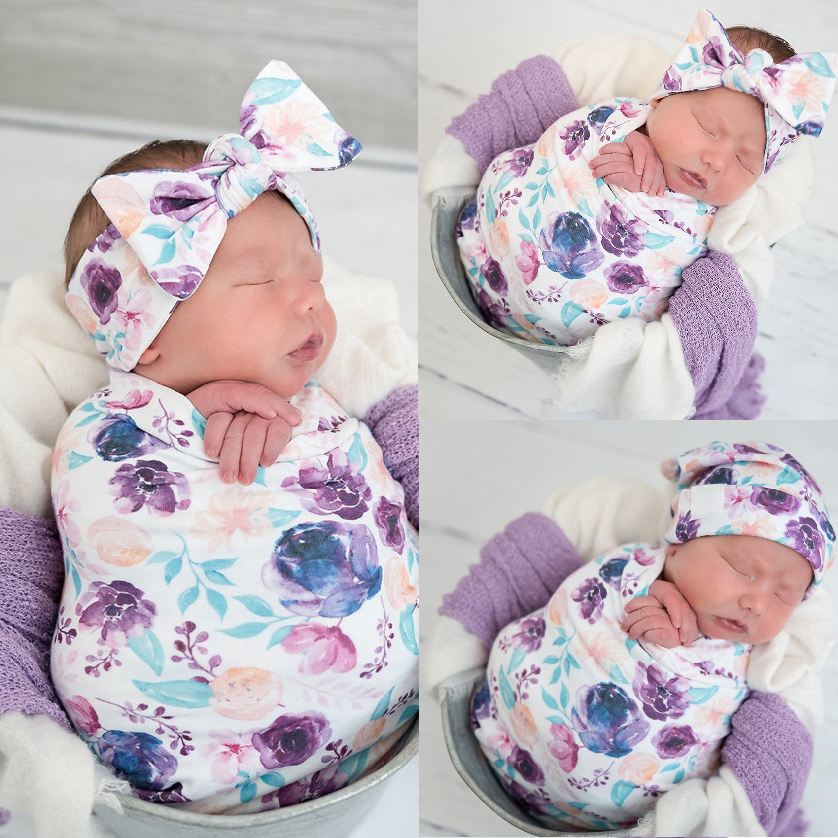 0-1 Years Old Printed Baby Wrap Cover Newborn Wrapped Tire Cap Three-piece Printed Elastic Wrap Cover 80*80cm