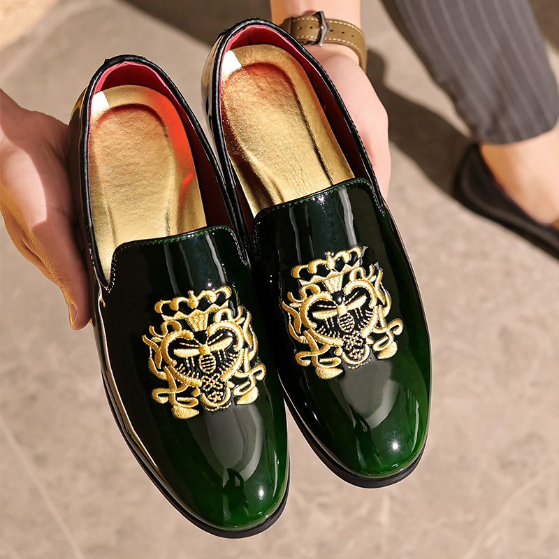 Men's Fashion Leather Embroidery Loafers Mens Casual Printed Oxfords Shoes Man Party Driving Flats EU size 38-45