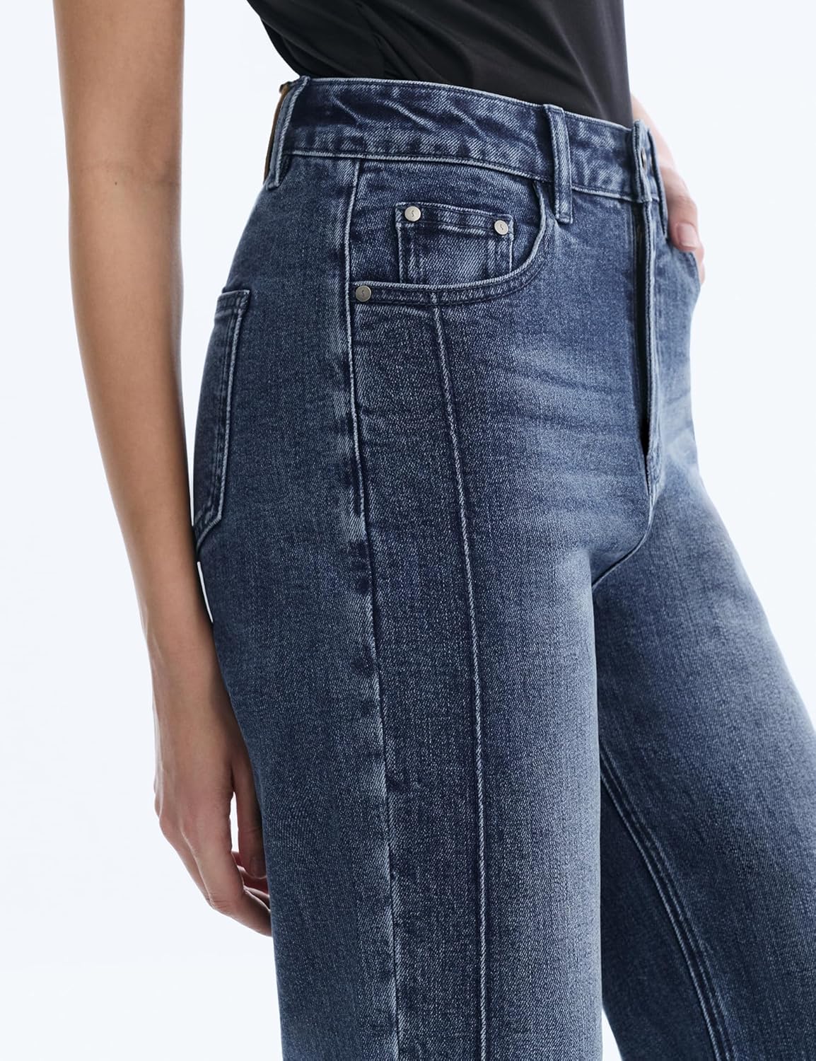 Women’s Straight Leg Jeans High Waisted Cropped Trendy Jeans Wide Leg Zipper Denim Pants