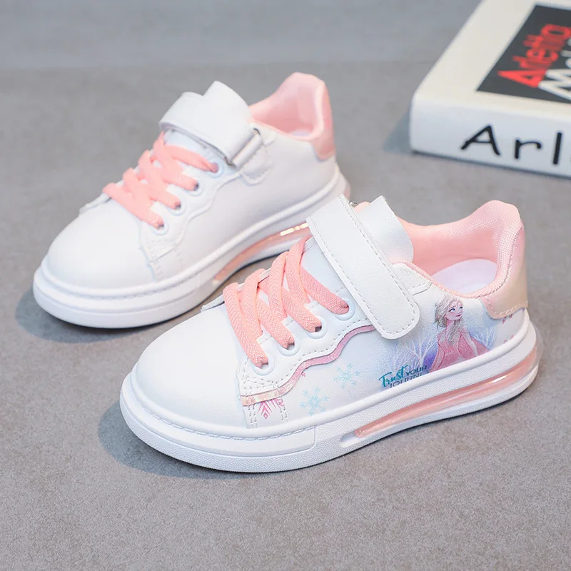 Four Seasons Children's Shoes Soft Bottom Fashion Leather Kids Flat Sneakers Cartoon Princess Girls Casual Sports Running Shoes