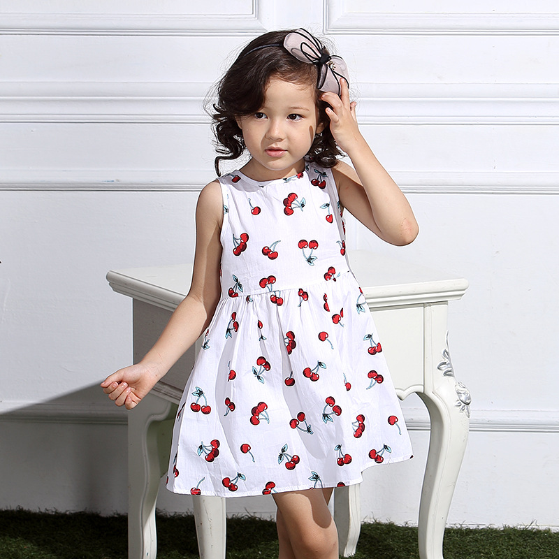 1-7 Years Baby Girls Sleeveless Flower Print Dresses Clothes Kids Summer Princess Dress Children Party Ball Pageant Dress Outfit