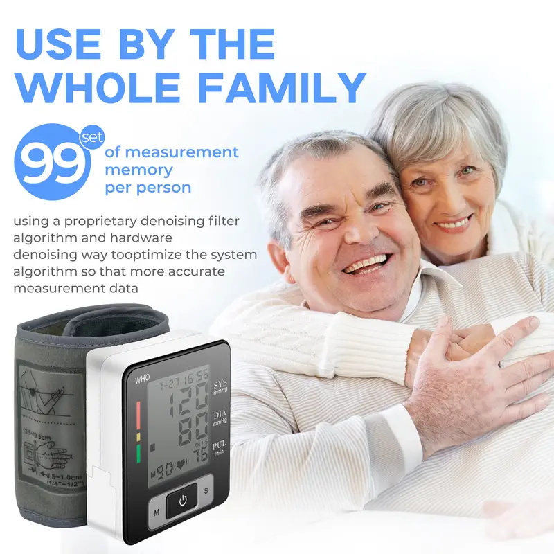 Blood Pressure Machine With Heartbeat Detection Adjustable Wrist Cuff LED Display 90 Reading Memory For Home Clinical Monitorin