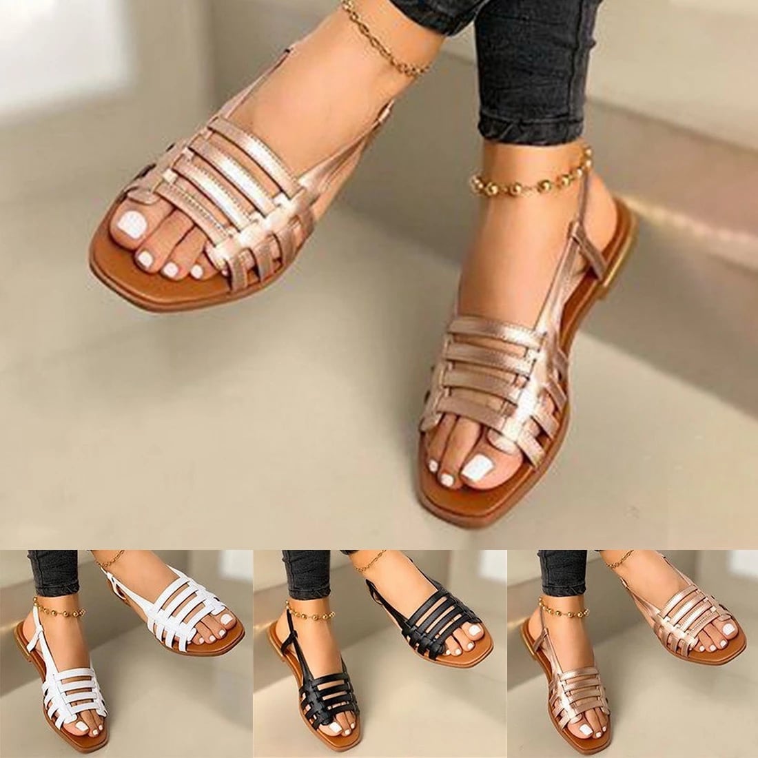 Women Sandals Woman Summer Hollow Out Roman Shoes 2023 Women's Gladiator Open Toe Beach Flats Ladies Footwear Plus Size 35-43