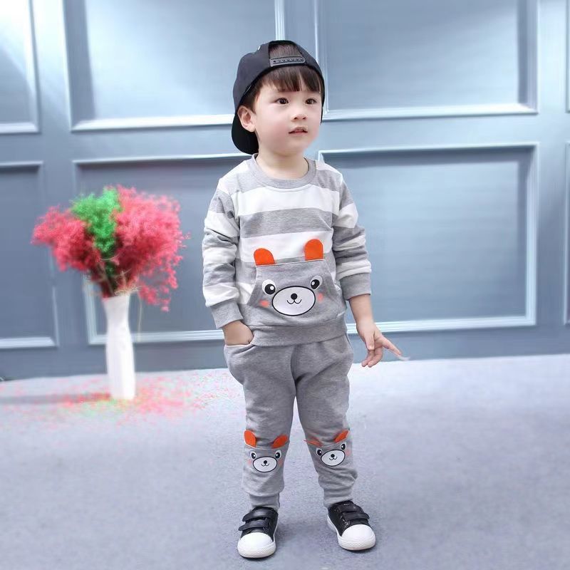 Cute Bear 2 Kids Summer Boy Short T-shirt and Shorts Sets Baby Boy Children Clothes Suits