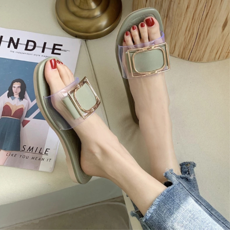 Ladies slippers summer new style square buckle fashion all-match beach shoes flip flops seaside soft-soled shoes