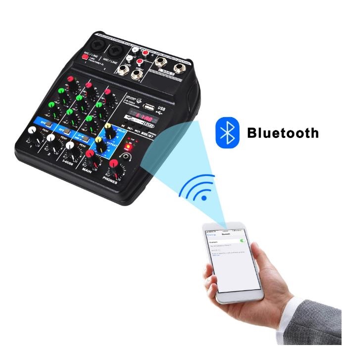 A4 Sound Mixing Console Bluetooth USB Record Computer Playback 48V Phantom Power Delay Repaeat Effect 4 Channels USB Audio Mixer