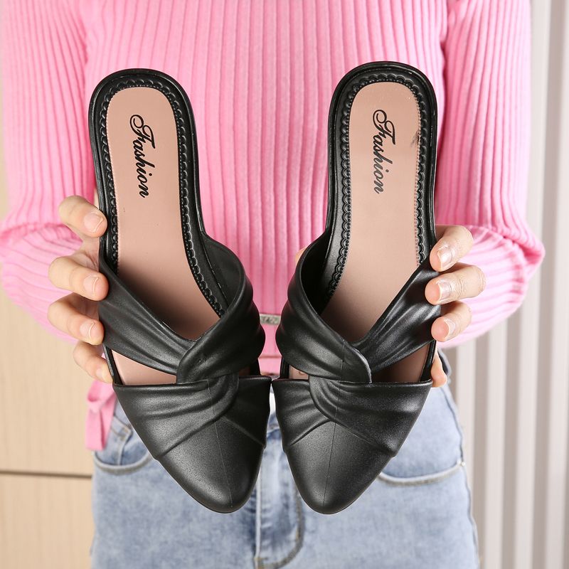 New Summer Elegant Women Fashion Pointed Toe Half Slippers Woman Comfortable Mid Heel Casual Sandals Lady Office Shoes