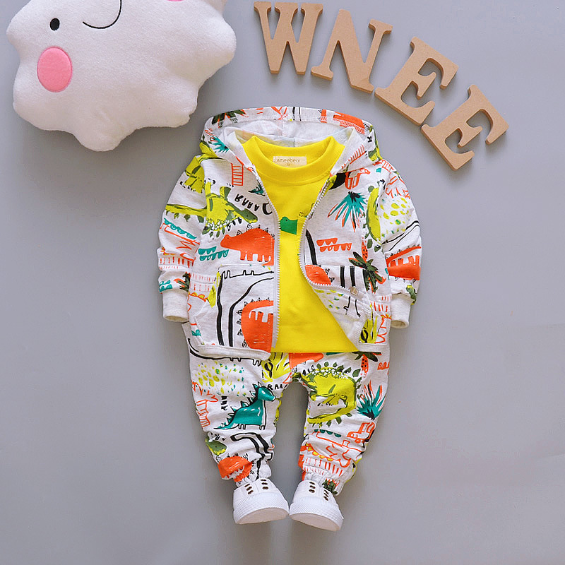 Autumn Outfits Baby Girls Clothes Sets Cute Infant Cotton Suits Hooded Zipper Jacket T Shirt Pants 3pcs Boys Kids Clothing