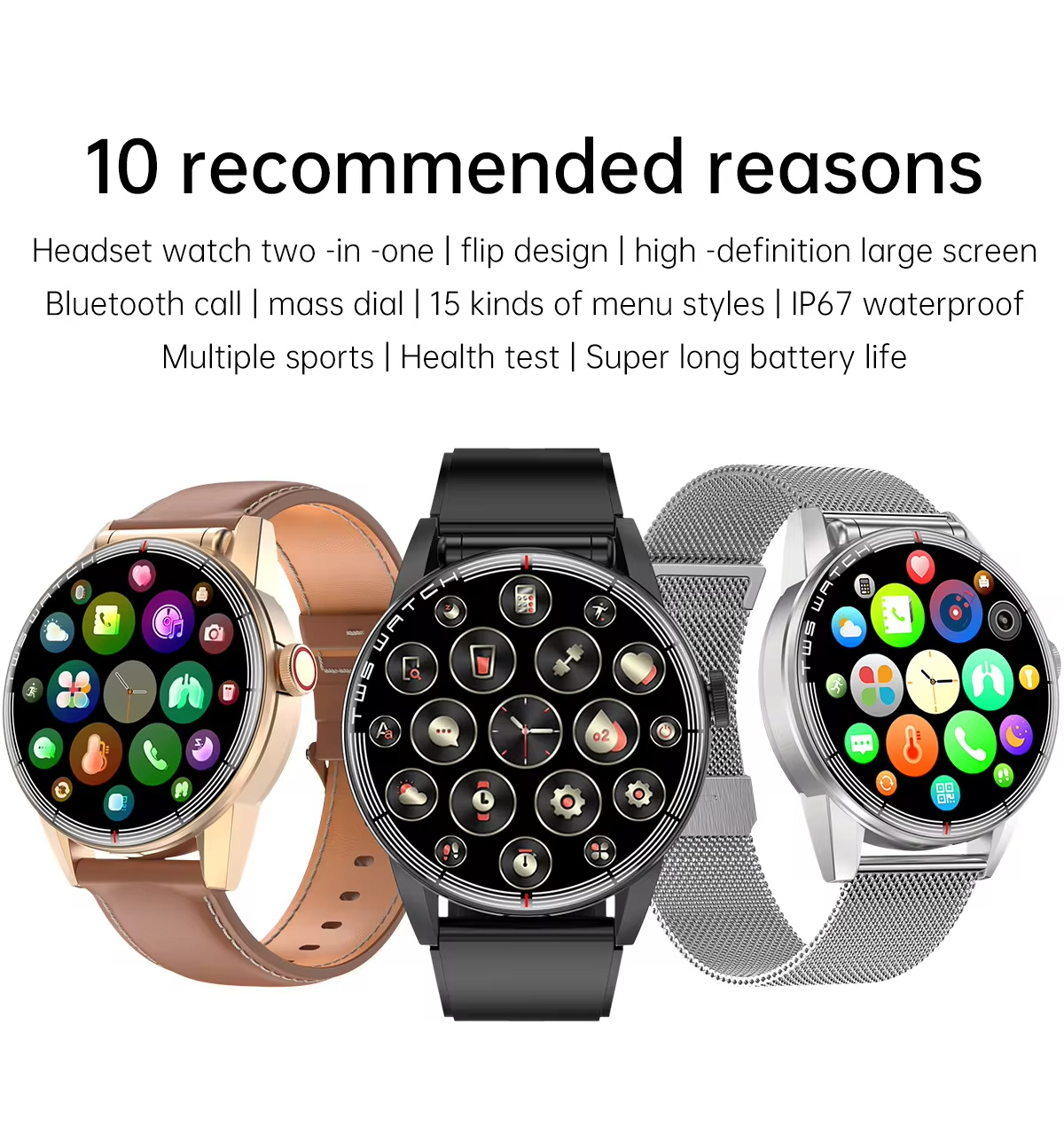 Smart Watch with Earbuds 2 in 1 Bluetooth TWS Earphones Fitness Tracker Heart Rate Sleep Monitor Round HD Watch for Android IOS