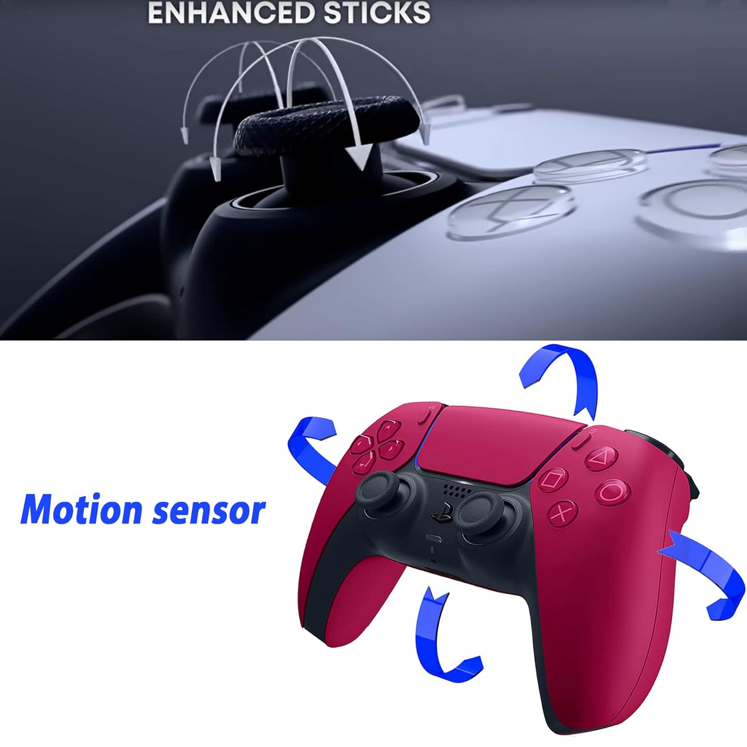 PremGear DualSense Wireless Controller (Sterling Silver) Compatible with PlayStation 5 (PS5) Bundled ThumbSticks (2 pack: 1 High-Rise, 1 Mid-Rise), 6f