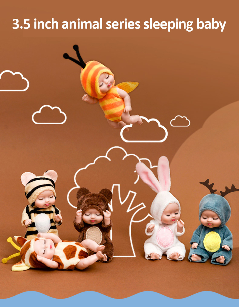 1pc Fashion 11cm Simulation Princess Dolls Toy Mini Cute Sleeping Baby Series Doll Cartoon Animal Toy For Kids Kawaii Dolls Gift