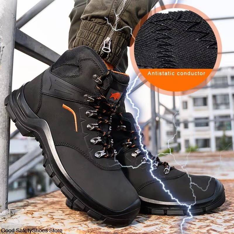 Men Work Shoes Waterproof Anti-Static Safety Boots Male Puncture-Proof Men Sport Safety Shoes Steel Toe Work Boots High Top