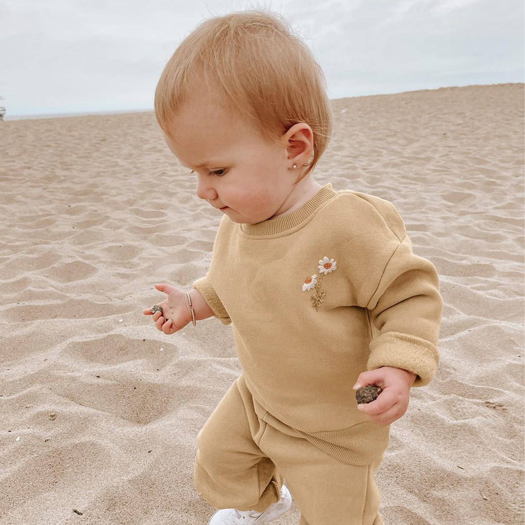 Spring Baby Girl Boy Clothes Set Embroidery Thicken Fleece Warm Sweatshirt + Pant Baby Boy Tracksuit Toddler Cloth