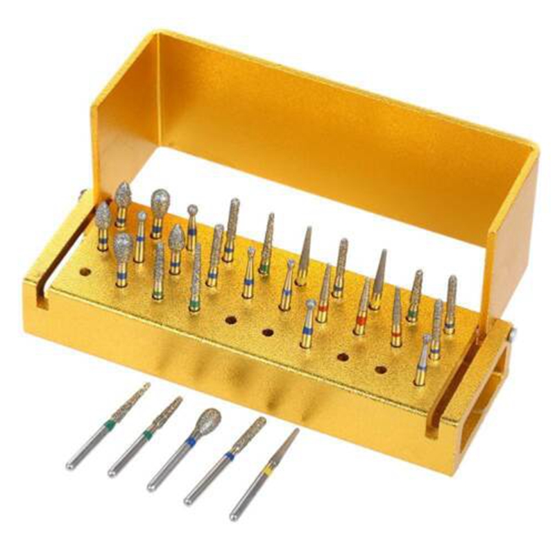 30pcs Dental Diamond Burs Drill Disinfection Bur Block High Speed Handpieces Set