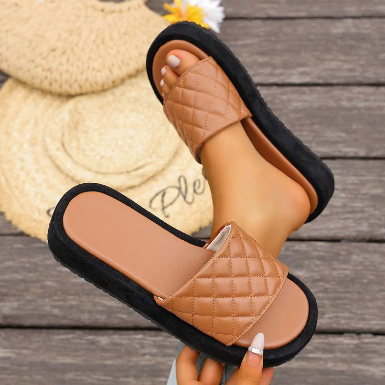 New Women Fashion Flat Slippers Bohemian Style Shoes Round Toe Open Toe Sandals Lightweight Beach Slippers Size Slides Woman