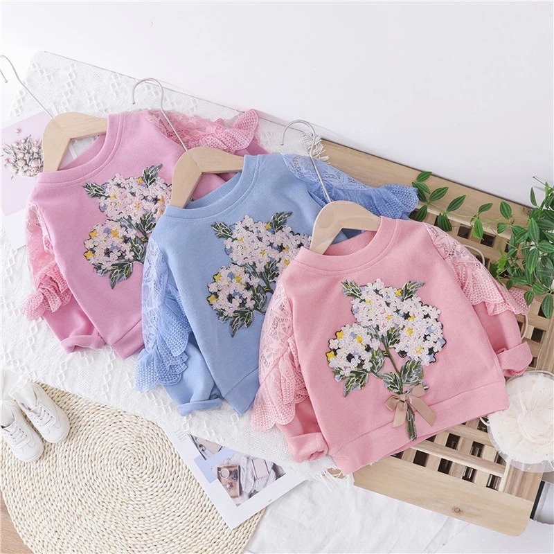 Baby Girls Clothes Set Autumn Winter Lace Embroidery Tops + Long Pants 2 Piece Girl Clothes Suit Casual Children Outfits