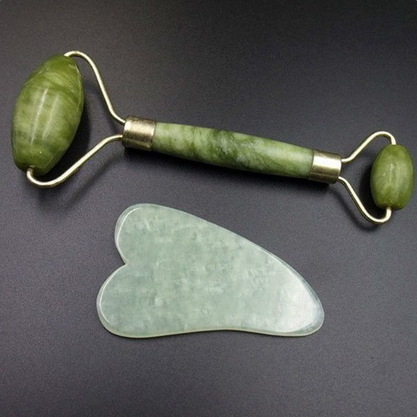 2pcs Facial Massage Jade Roller Face Neck Natural Stone Health Care Body Jade Gua Sha Board Beauty Tool Set
