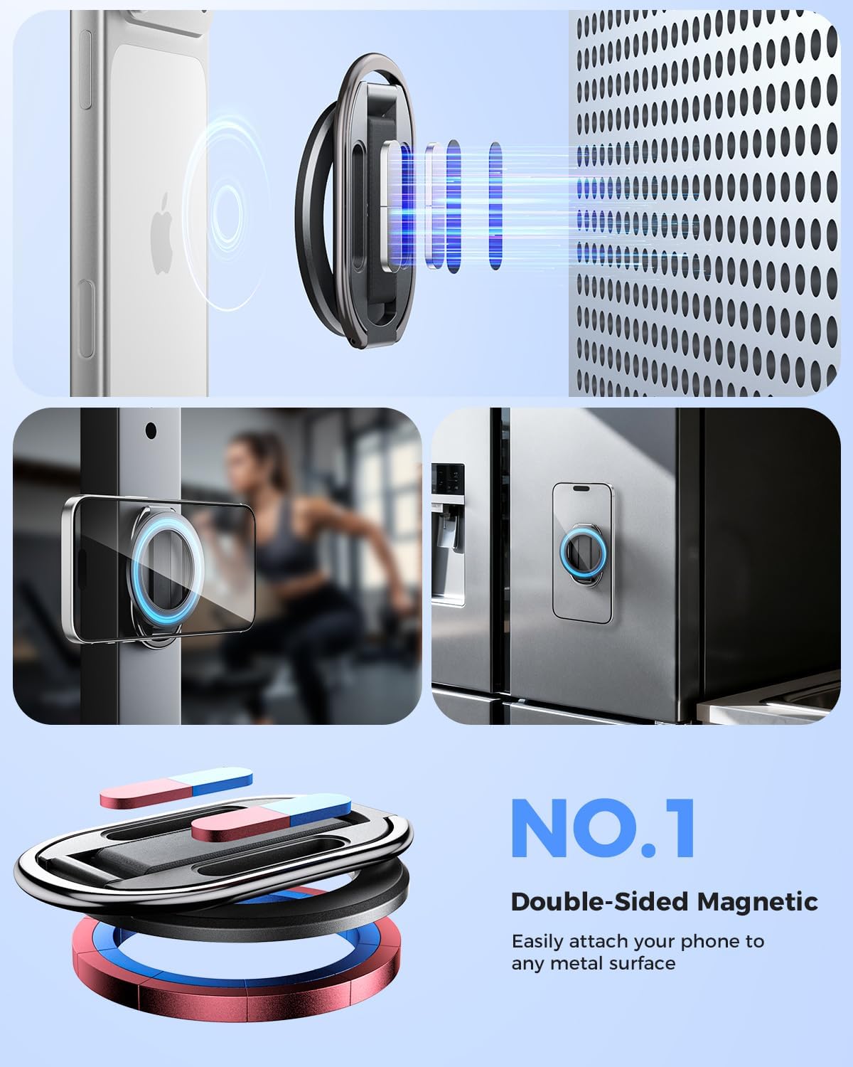 2026 Upgraded] SUPERONE MagSafe Phone Grip for MagSafe Kickstand, Removable Cell Phone Grip Magnetic Ring Holder with Two-Sided Magnets, Mag Safe Ring