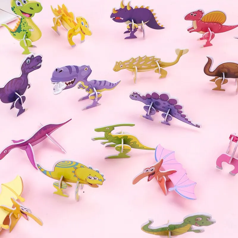 40Pcs Children Paper Dinosaur 3D Puzzle DIY Cute Cartoon Dinosaur Modeling Animal Model Toy