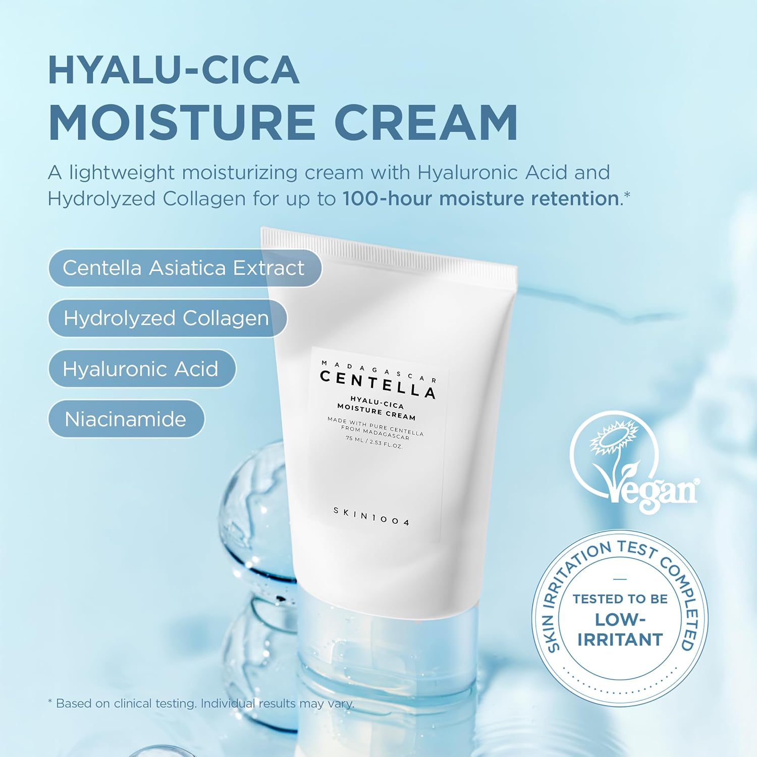 SKIN1004 Hyalu-Cica Moisture Cream, Face Moisturizer with Hyaluronic Acid, Centella Cream for Deep Hydration, Lightweight Nourishing Gel Moisturizer f