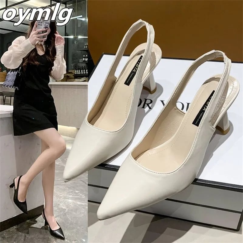 Baotou back empty sandals high heels women's thick heel 2023 spring new single shoes pointed toe black work shoes high heels