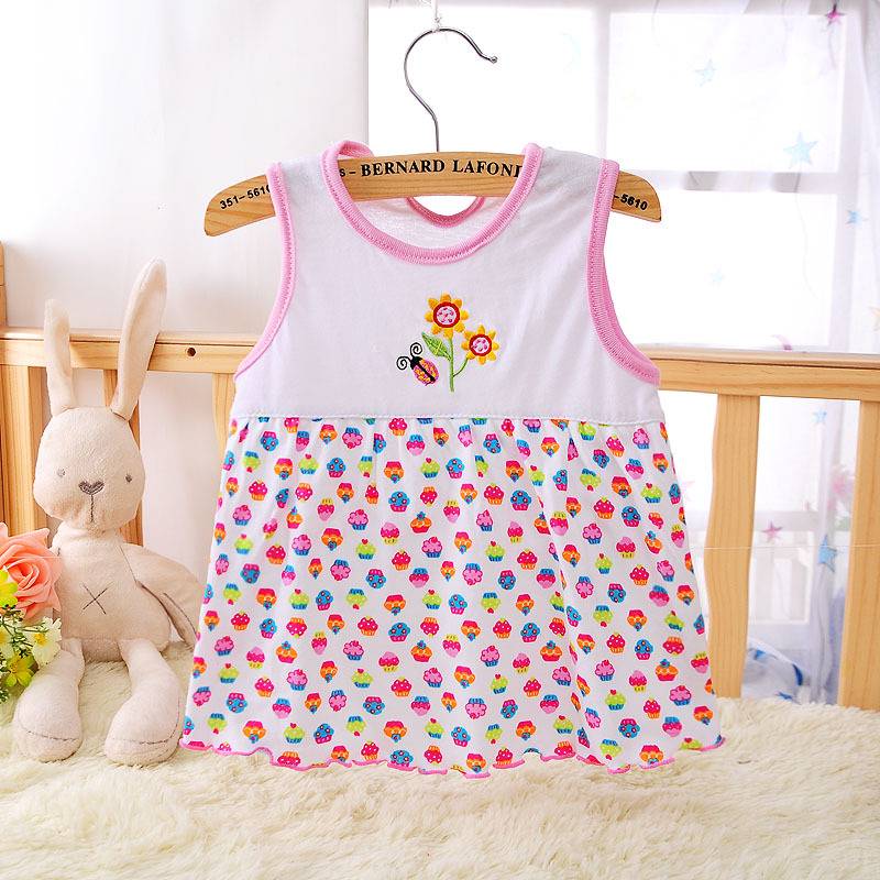 New Baby Dress Cute Animal Plant Baby Dress Little Girl in Sleeveless Dress Casual Cotton Vest Little Princess Dress