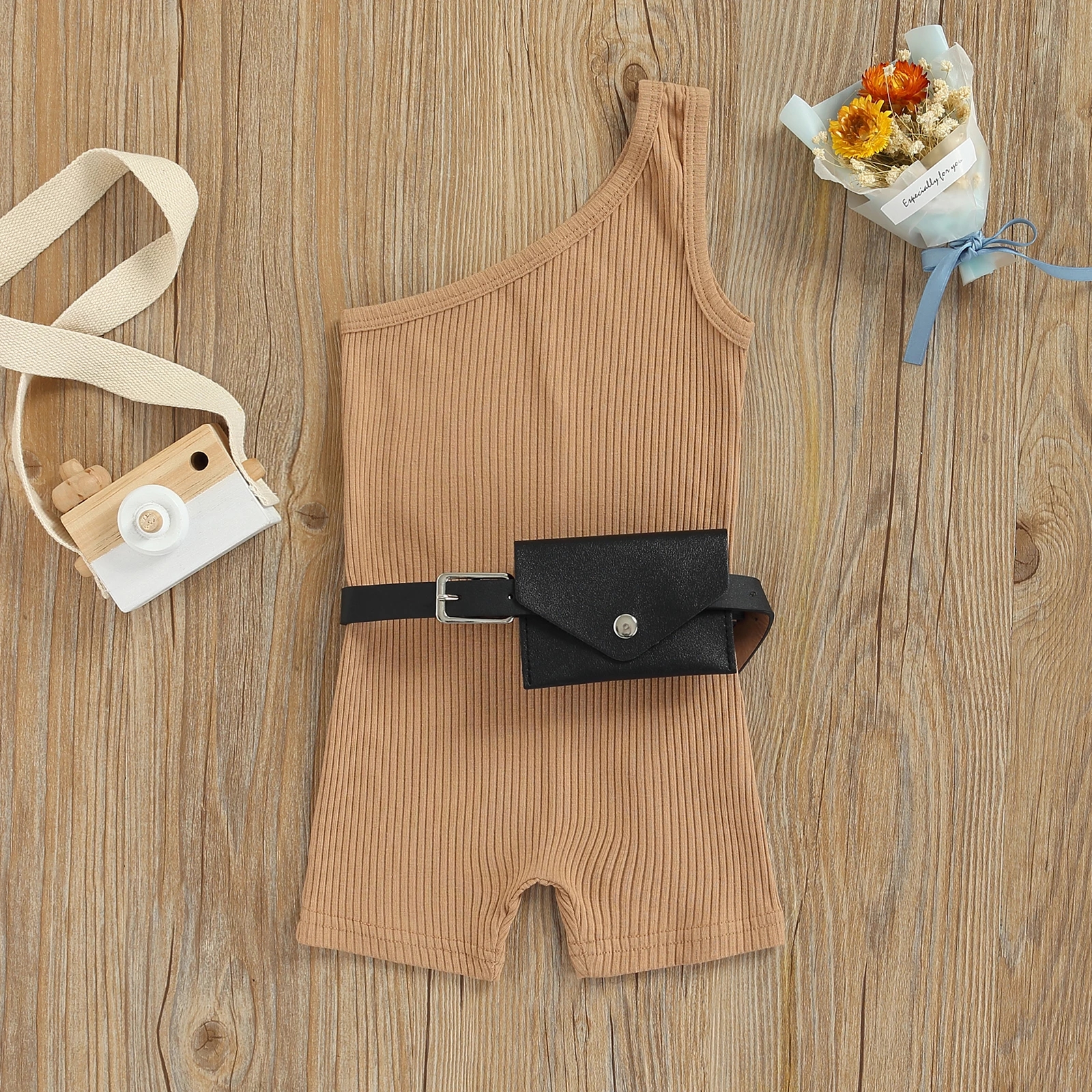 New 4 Colors 1-6Y Fashion Toddler Girls Summer Jumpsuits Pants With Belt Sleeveless Solid Knit Playsuits + Purses