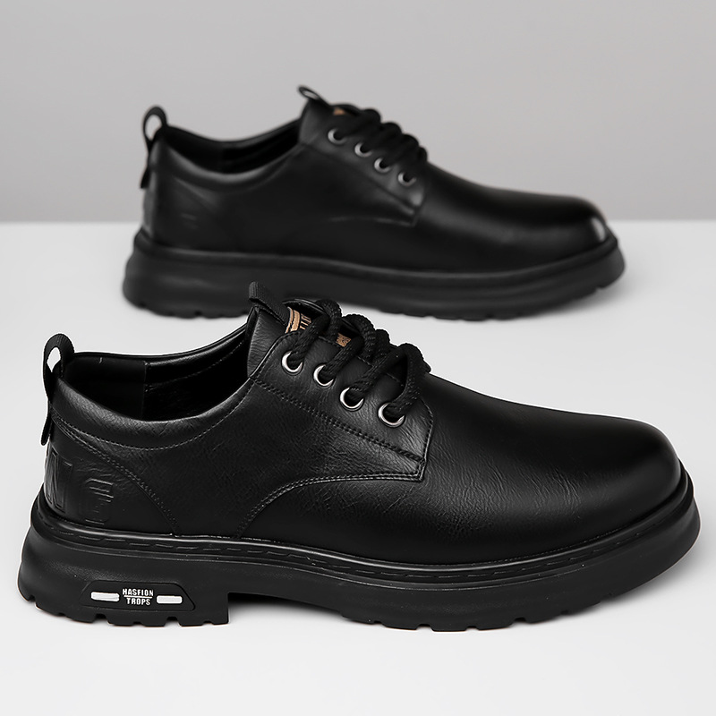 Retro New Men's Leather Shoes Handmade Business Casual Workwear Men Shoes Solid Color Lace Up Soft Sole Breathable Sports Shoes