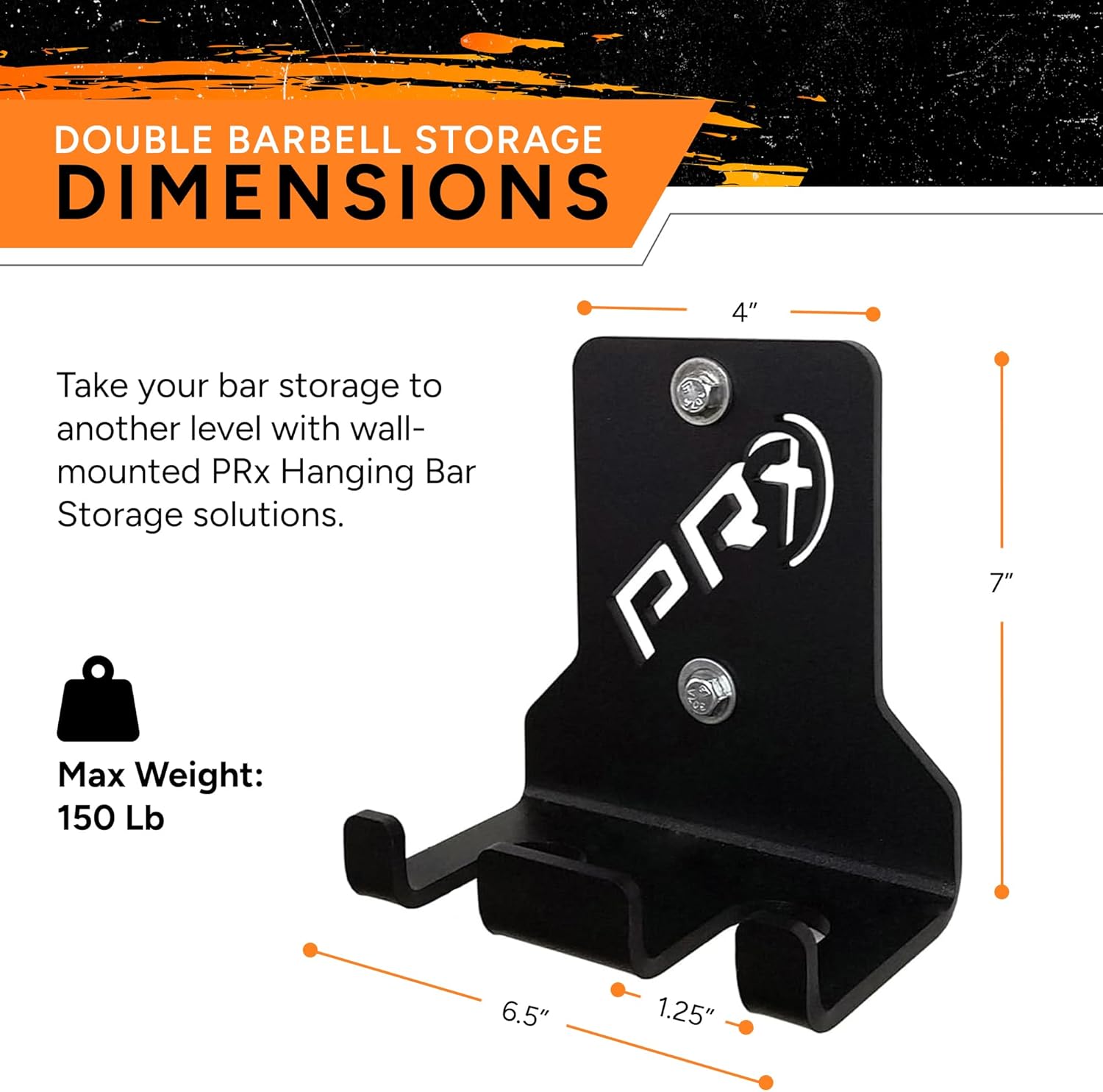 PRx Performance Wall-Mounted Barbell Storage Rack - Space-Saving 2-Bar Holder for Home & Commercial Gym, American-Made, Durable Fitness Equipment, Ide