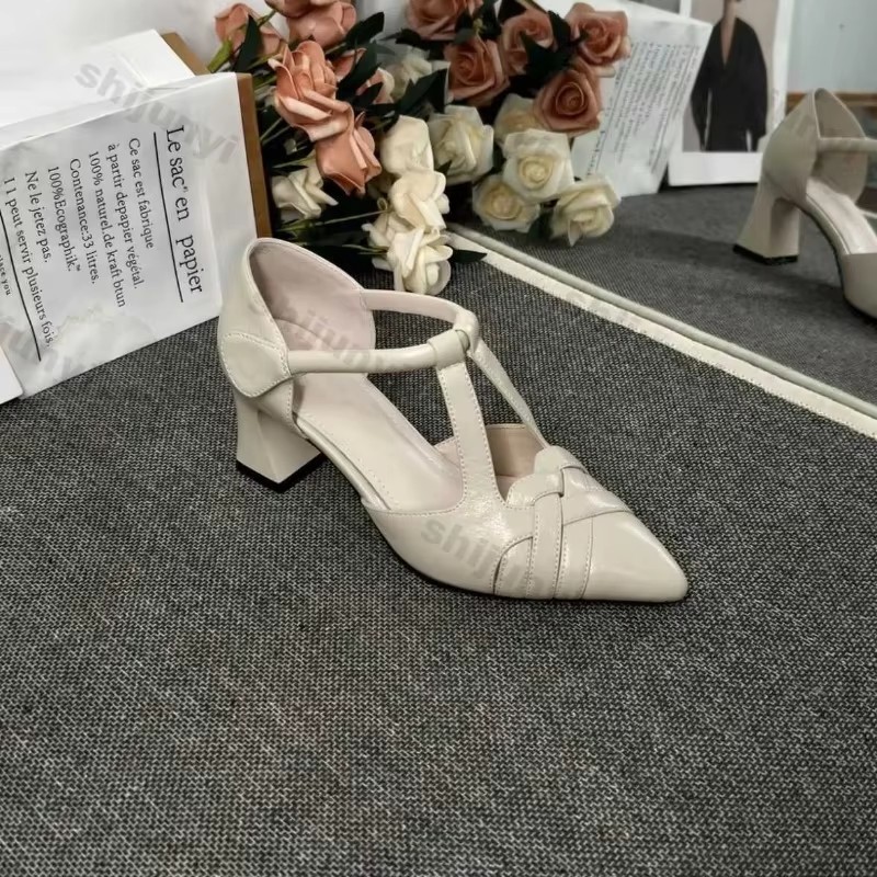 Women's Mary Jane Shoes 2026 Spring Summer New Square Heel Medium Heel Shallow High Heels Retro Pointed Toe Heeled Sandals