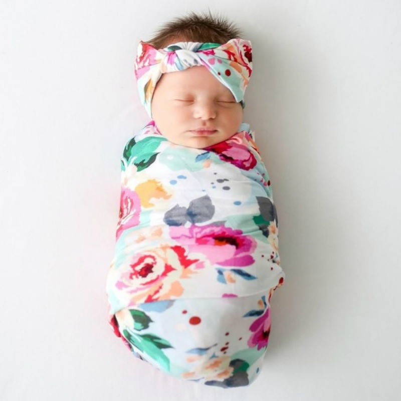 0-1 Years Old Printed Baby Wrap Cover Newborn Wrapped Tire Cap Three-piece Printed Elastic Wrap Cover 80*80cm