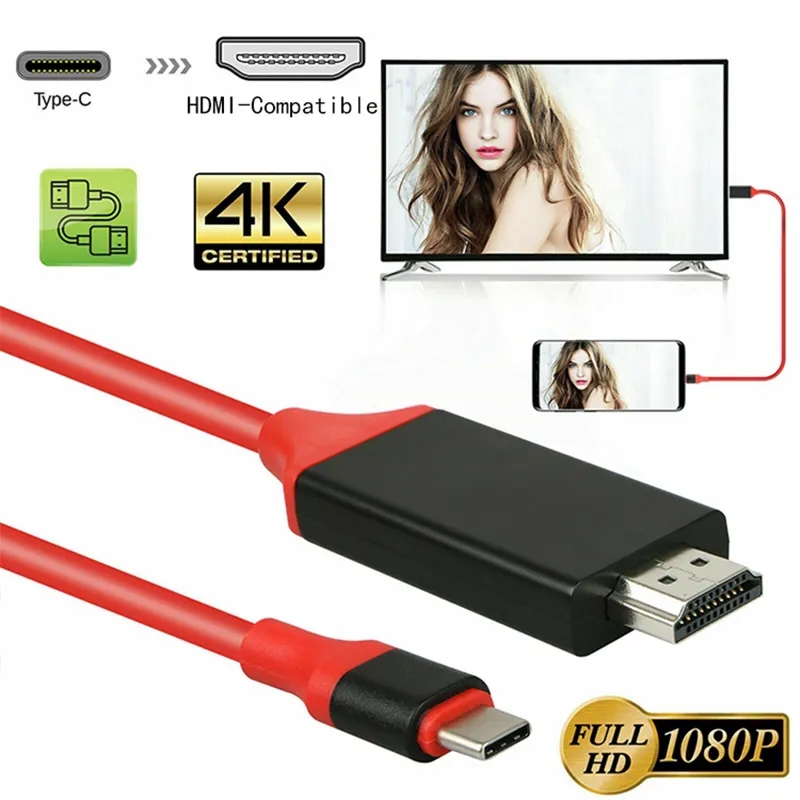 Type C to HDMI-compatible Cable USB 3.1 to HDMI-compatible 4K Adapter Cables for MacBook Samsung Galaxy S9/S8 Huawei USB-C Cable