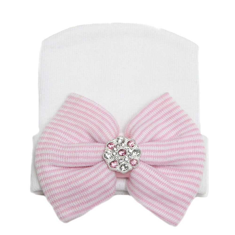 baby girl big bow, shiny diamond, pink knitted hat, newborn baby pullover hat