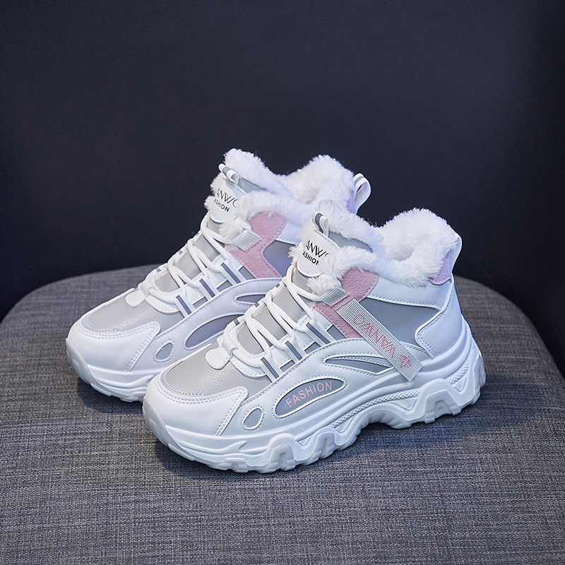 Women's Casual Sneakers Color-block Thick SoleChunkySneakers Warm Plush Lined Anti-slipRunning Shoes